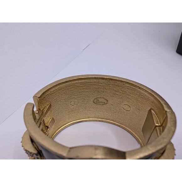 Lia Sophia Wide Hinged Cuff Bracelet Black Rhinestone Gold Tone - Picture 2 of 6